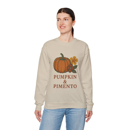 Pumpkin & Pimento Crewneck Sweatshirt, Cozy Fall Sweatshirt, Unisex Autumn Apparel, Thanksgiving Gift, Seasonal Fashion