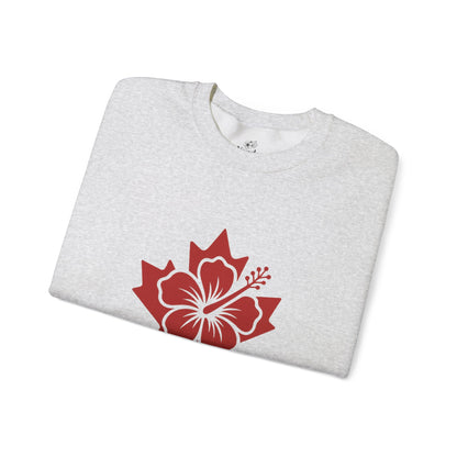 Maple + Hibiscus Crewneck Sweatshirt — Floral Maple Leaf Graphic