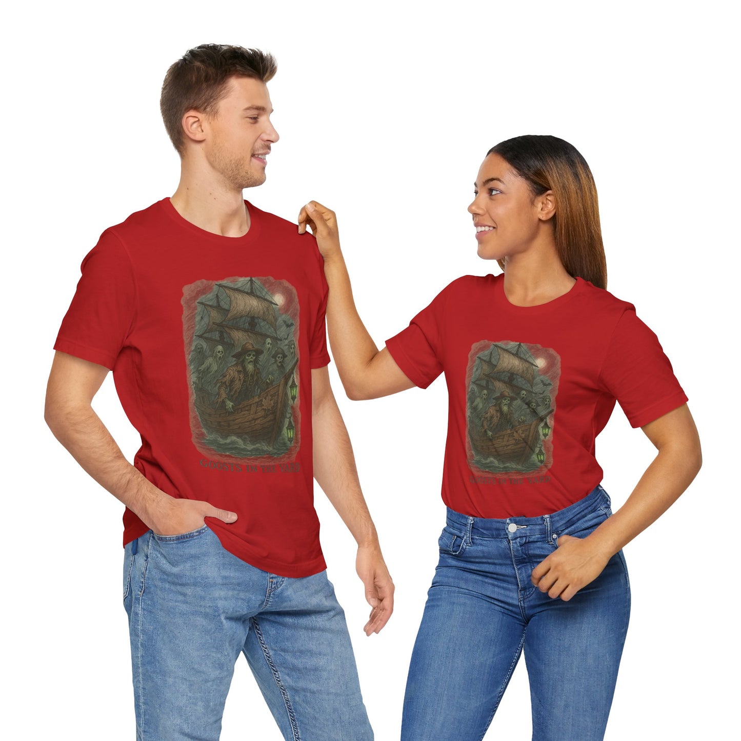 Haunted Ship Short Sleeve Tee - Spooky Halloween T-Shirt, Ghosts in the Yard Design, Unisex Shirt, Perfect for Trick or Treat, Ghost [...]