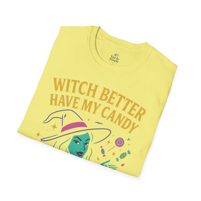Witchy Candy T-Shirt, Halloween Apparel, Funny Halloween Shirt, Unisex Graphic Tee, Sweet Tooth Gift, Witch Costume Top