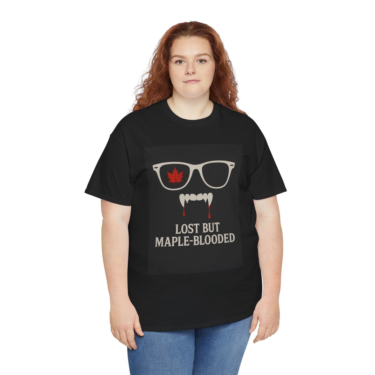 Unisex Heavy Cotton Tee with Vampire Design - Lost but Maple-Blooded Shirt for Halloween, Casual Wear, Gifts, Spooky Season, Unique Fashion