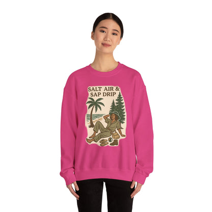 Cozy Beach Vibes Sweatshirt - Salt Air & Sap Drip Unisex Crewneck, Summer Casual Wear, Gift for Nature Lovers, Beach Trip Essentials