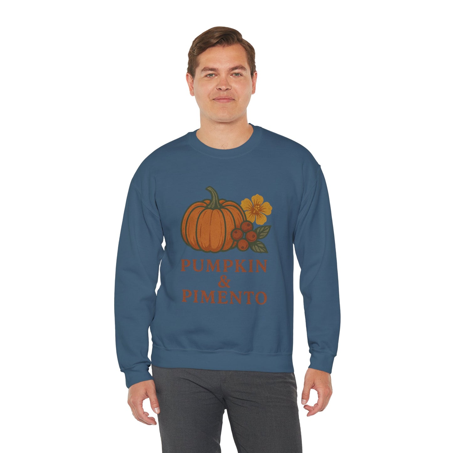 Pumpkin & Pimento Crewneck Sweatshirt, Cozy Fall Sweatshirt, Unisex Autumn Apparel, Thanksgiving Gift, Seasonal Fashion