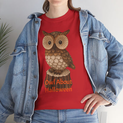 Halloween Owl Tee, Perfect for Fall Celebrations, Unisex Cotton Shirt, Cute Gift for Owl Lovers, Halloween Party Apparel, Fun Autumn Wear