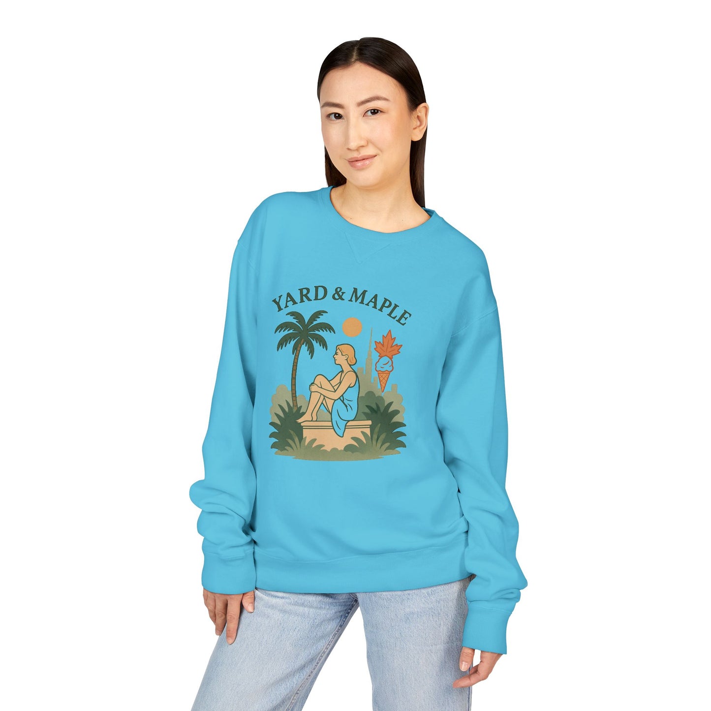 Yard & Maple Crewneck Sweatshirt, Cozy Sweatshirt, Unisex Apparel, Casual Wear, Summer Vibes, Gift for Him or Her