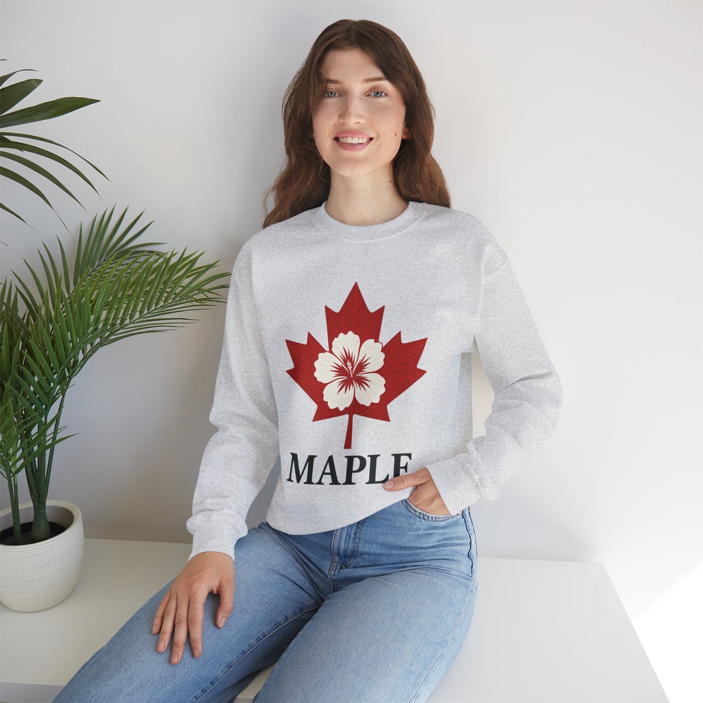 Maple Leaf Crewneck Sweatshirt — Canadian Floral Maple Design