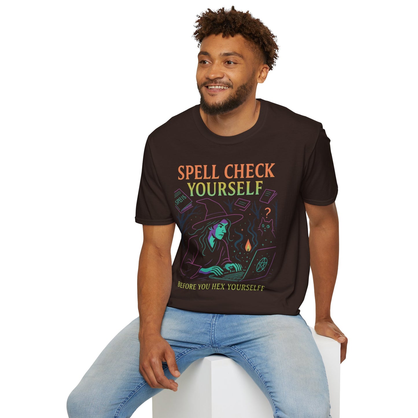 Spell Check Yourself Witchy T-Shirt, Fun Graphic Tee for Witch Lovers, Halloween Shirt, Cozy Casual Wear, Unisex Softstyle Tee