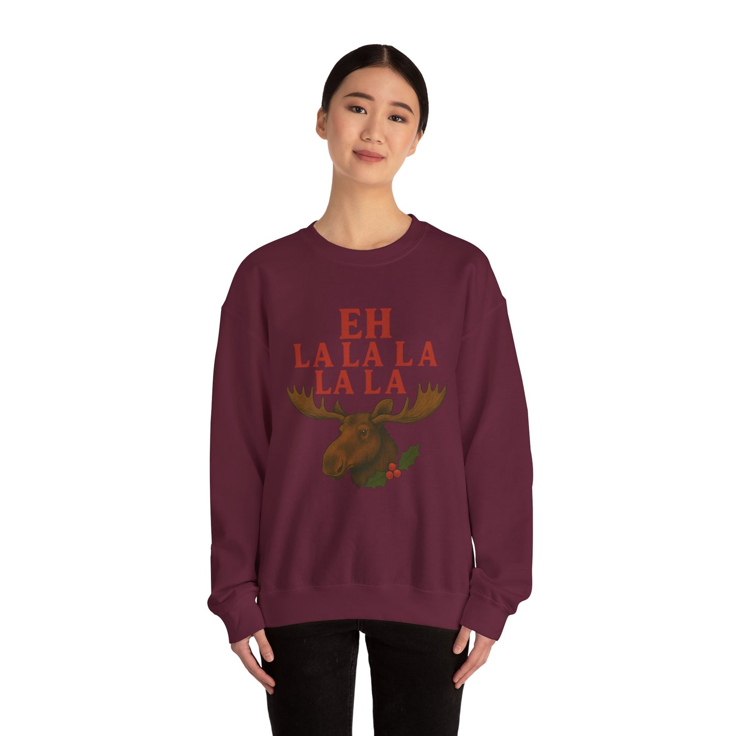 Festive Moose Sweatshirt with 'Eh La La La La La' Design, Cozy Holiday Apparel, Perfect for Christmas, Winter Parties, Gift Idea