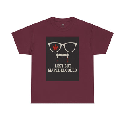 Unisex Heavy Cotton Tee with Vampire Design - Lost but Maple-Blooded Shirt for Halloween, Casual Wear, Gifts, Spooky Season, Unique Fashion