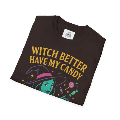 Witchy Candy T-Shirt, Halloween Apparel, Funny Halloween Shirt, Unisex Graphic Tee, Sweet Tooth Gift, Witch Costume Top