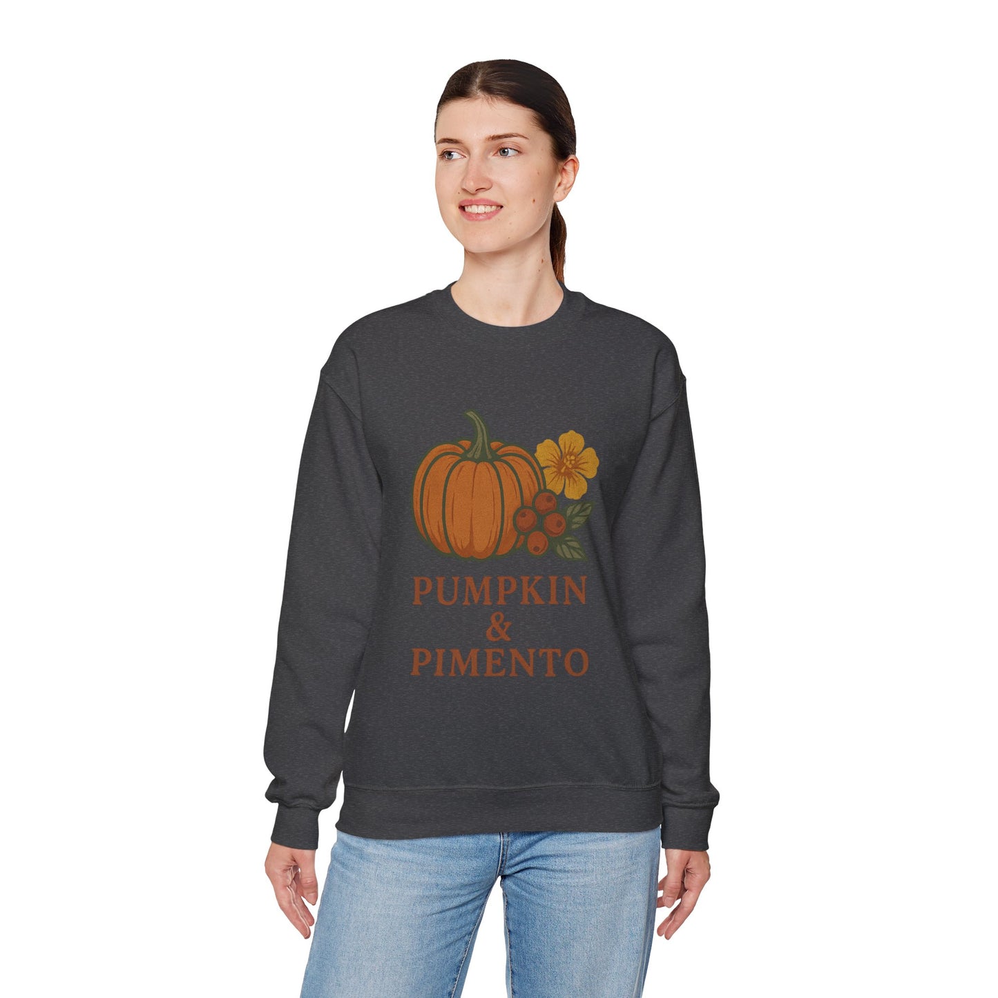Pumpkin & Pimento Crewneck Sweatshirt, Cozy Fall Sweatshirt, Unisex Autumn Apparel, Thanksgiving Gift, Seasonal Fashion