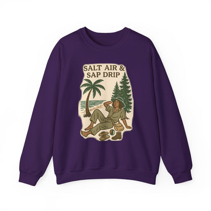 Cozy Beach Vibes Sweatshirt - Salt Air & Sap Drip Unisex Crewneck, Summer Casual Wear, Gift for Nature Lovers, Beach Trip Essentials