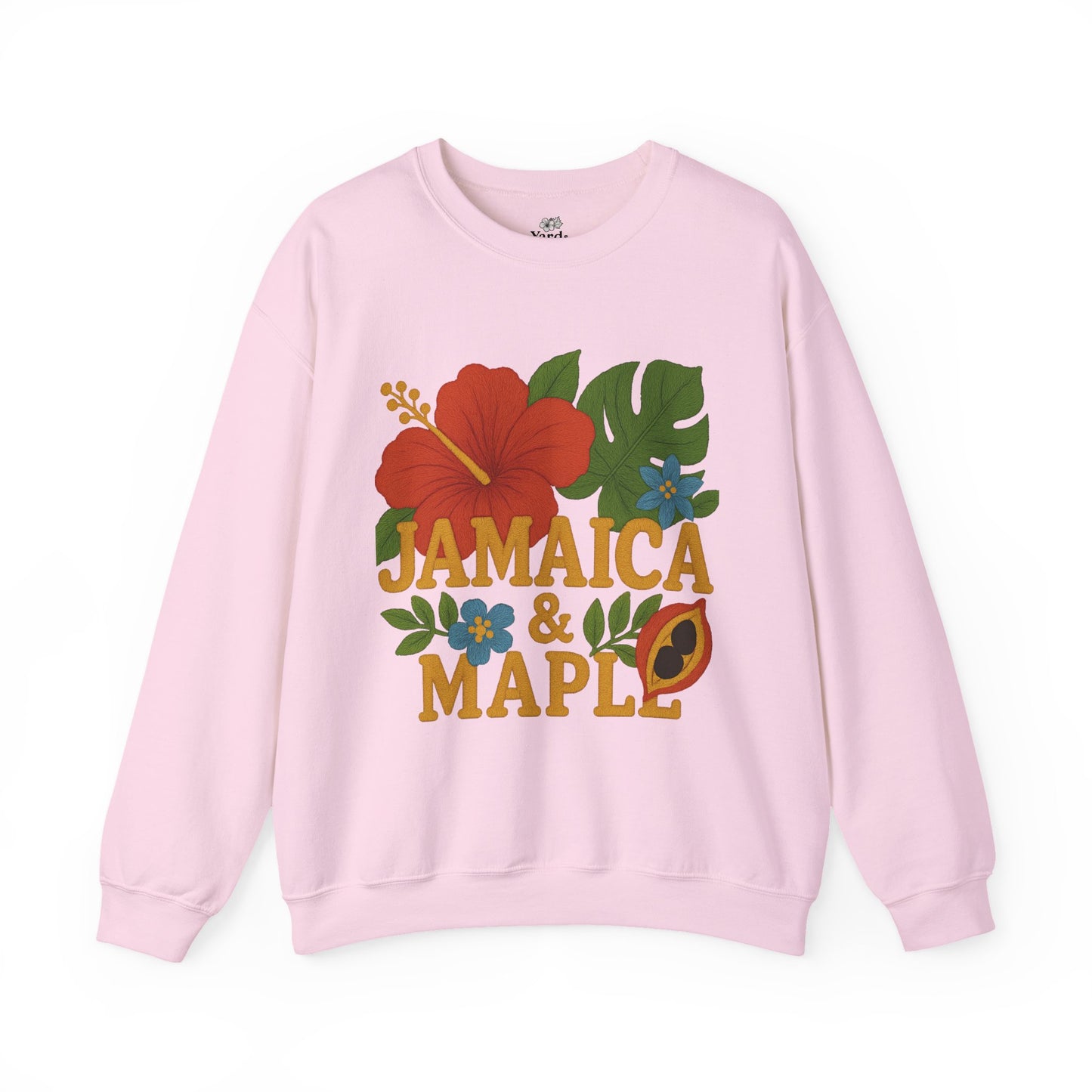 Tropical Crewneck Sweatshirt: Jamaica & Maple Floral Design, Unisex Comfort, Gift for Nature Lovers, Travel Souvenir, Summer Relaxation