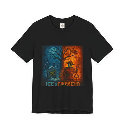 Unisex Ice & Fire Short Sleeve Tee - Firefighter Gift, Halloween Shirt, Cool Graphic Tee, Unique Adventure Wear, All-Season Style