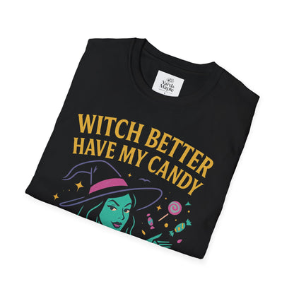 Witchy Candy T-Shirt, Halloween Apparel, Funny Halloween Shirt, Unisex Graphic Tee, Sweet Tooth Gift, Witch Costume Top