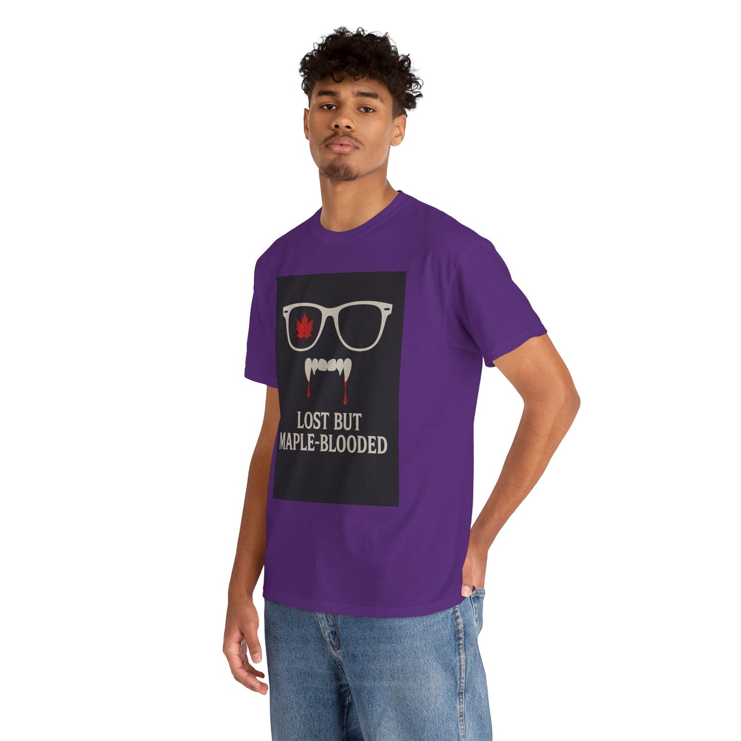 Unisex Heavy Cotton Tee with Vampire Design - Lost but Maple-Blooded Shirt for Halloween, Casual Wear, Gifts, Spooky Season, Unique Fashion