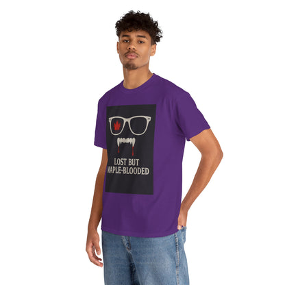 Unisex Heavy Cotton Tee with Vampire Design - Lost but Maple-Blooded Shirt for Halloween, Casual Wear, Gifts, Spooky Season, Unique Fashion