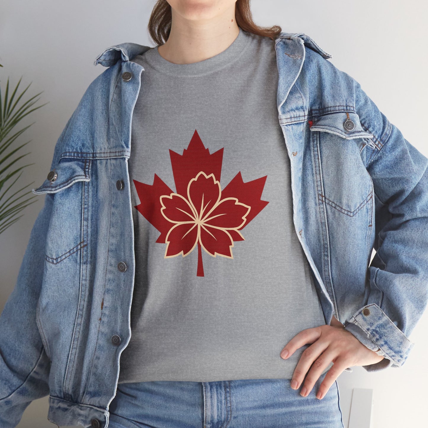 Maple Sakura Tee — Canadian Maple Leaf with Cherry Blossom Graphic