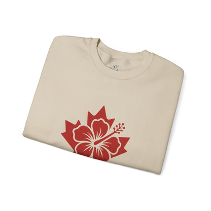 Maple + Hibiscus Crewneck Sweatshirt — Floral Maple Leaf Graphic