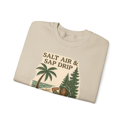 Cozy Beach Vibes Sweatshirt - Salt Air & Sap Drip Unisex Crewneck, Summer Casual Wear, Gift for Nature Lovers, Beach Trip Essentials