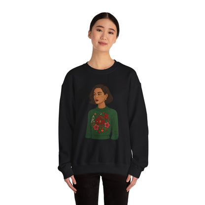 Cozy Holiday Floral Sweatshirt, Unisex Crewneck, Casual Gift, Winter Comfort, Christmas Apparel, Autumn Fashion, Everyday Style