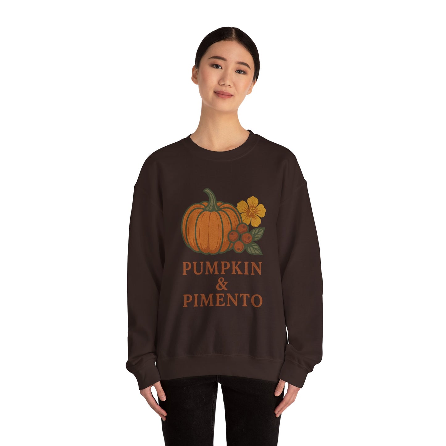 Pumpkin & Pimento Crewneck Sweatshirt, Cozy Fall Sweatshirt, Unisex Autumn Apparel, Thanksgiving Gift, Seasonal Fashion