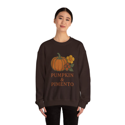 Pumpkin & Pimento Crewneck Sweatshirt, Cozy Fall Sweatshirt, Unisex Autumn Apparel, Thanksgiving Gift, Seasonal Fashion
