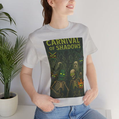 Carnival of Shadows Graphic Tee, Spooky Halloween Shirt, Unisex T-Shirt, Fun Autumn Wear, Perfect for Parties, Horror Lovers Clothing