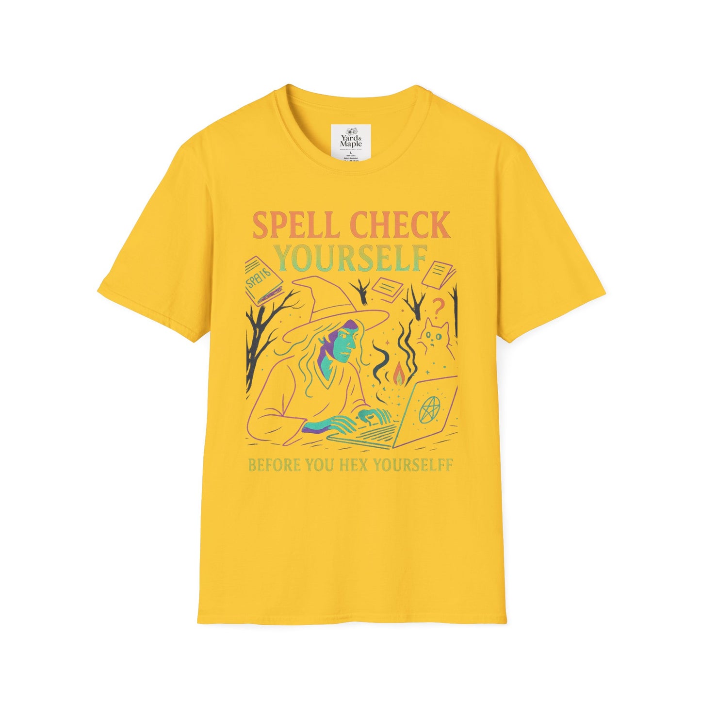 Spell Check Yourself Graphic Tee, Unisex Witch T-Shirt, Halloween Humor Top, Casual Witchy Apparel, Perfect for Spell Lovers