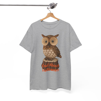 Halloween Owl Tee, Perfect for Fall Celebrations, Unisex Cotton Shirt, Cute Gift for Owl Lovers, Halloween Party Apparel, Fun Autumn Wear