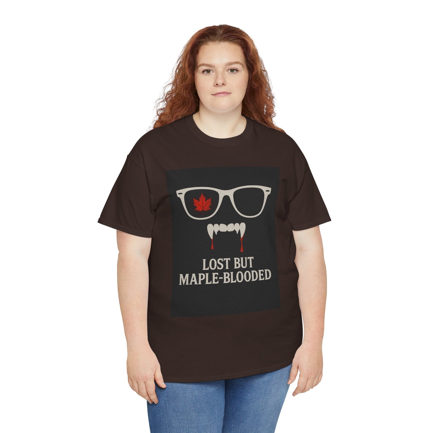 Unisex Heavy Cotton Tee with Vampire Design - Lost but Maple-Blooded Shirt for Halloween, Casual Wear, Gifts, Spooky Season, Unique Fashion