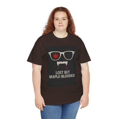 Unisex Heavy Cotton Tee with Vampire Design - Lost but Maple-Blooded Shirt for Halloween, Casual Wear, Gifts, Spooky Season, Unique Fashion