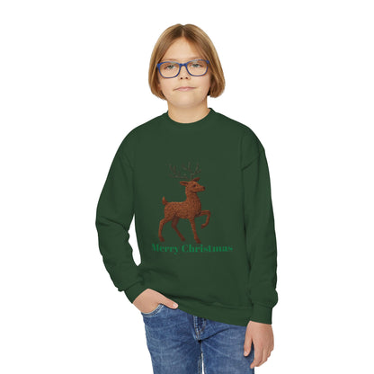 Christmas Reindeer Youth Crewneck Sweatshirt, Holiday Sweater, Winter Fashion, Kids Christmas Gift, Merry Christmas Apparel