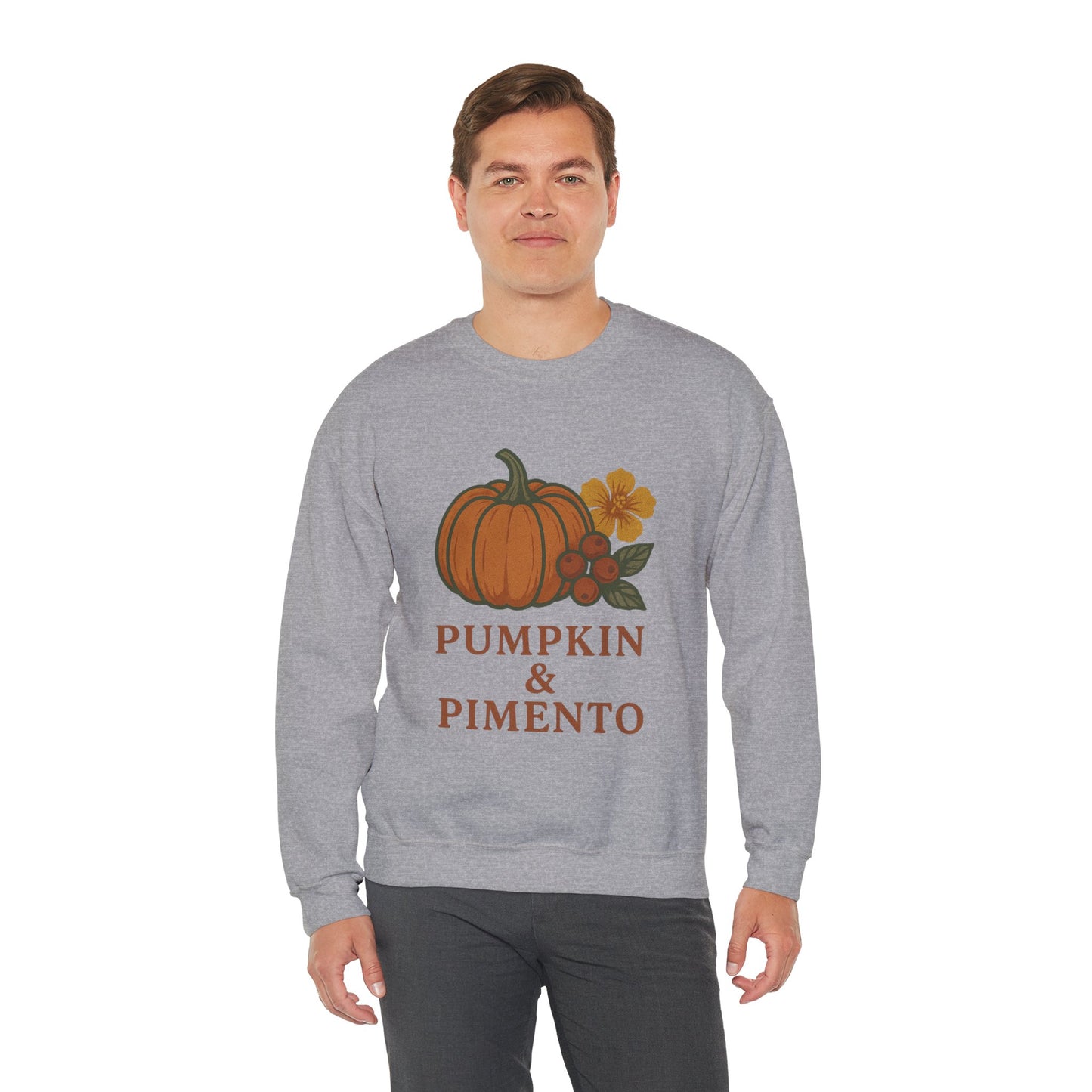 Pumpkin & Pimento Crewneck Sweatshirt, Cozy Fall Sweatshirt, Unisex Autumn Apparel, Thanksgiving Gift, Seasonal Fashion
