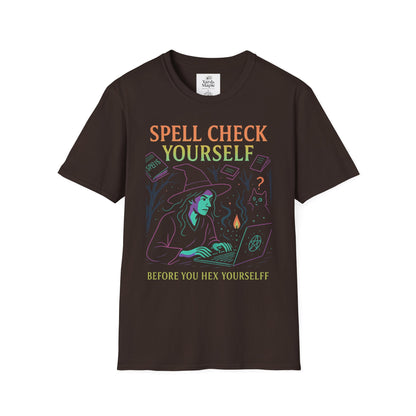 Spell Check Yourself Graphic Tee, Unisex Witch T-Shirt, Halloween Humor Top, Casual Witchy Apparel, Perfect for Spell Lovers