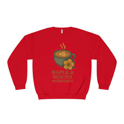 Cozy Coffee Sweatshirt - Maple & Mocha Mornings Unisex Crewneck, Warm Gift for Coffee Lovers, Casual Fall Fashion, Weekend Relaxation