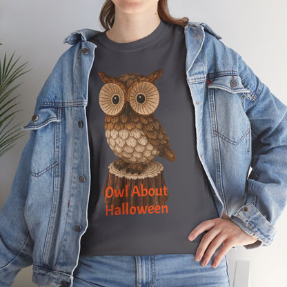 Halloween Owl Tee, Perfect for Fall Celebrations, Unisex Cotton Shirt, Cute Gift for Owl Lovers, Halloween Party Apparel, Fun Autumn Wear