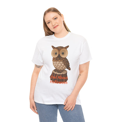 Halloween Owl Tee, Perfect for Fall Celebrations, Unisex Cotton Shirt, Cute Gift for Owl Lovers, Halloween Party Apparel, Fun Autumn Wear