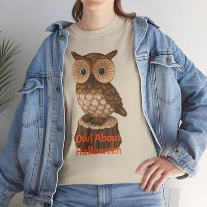 Halloween Owl Tee, Perfect for Fall Celebrations, Unisex Cotton Shirt, Cute Gift for Owl Lovers, Halloween Party Apparel, Fun Autumn Wear