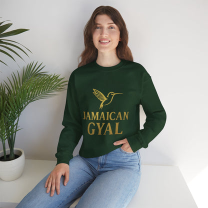 Jamaican Gyal Crewneck Sweatshirt — Gold Hummingbird Graphic