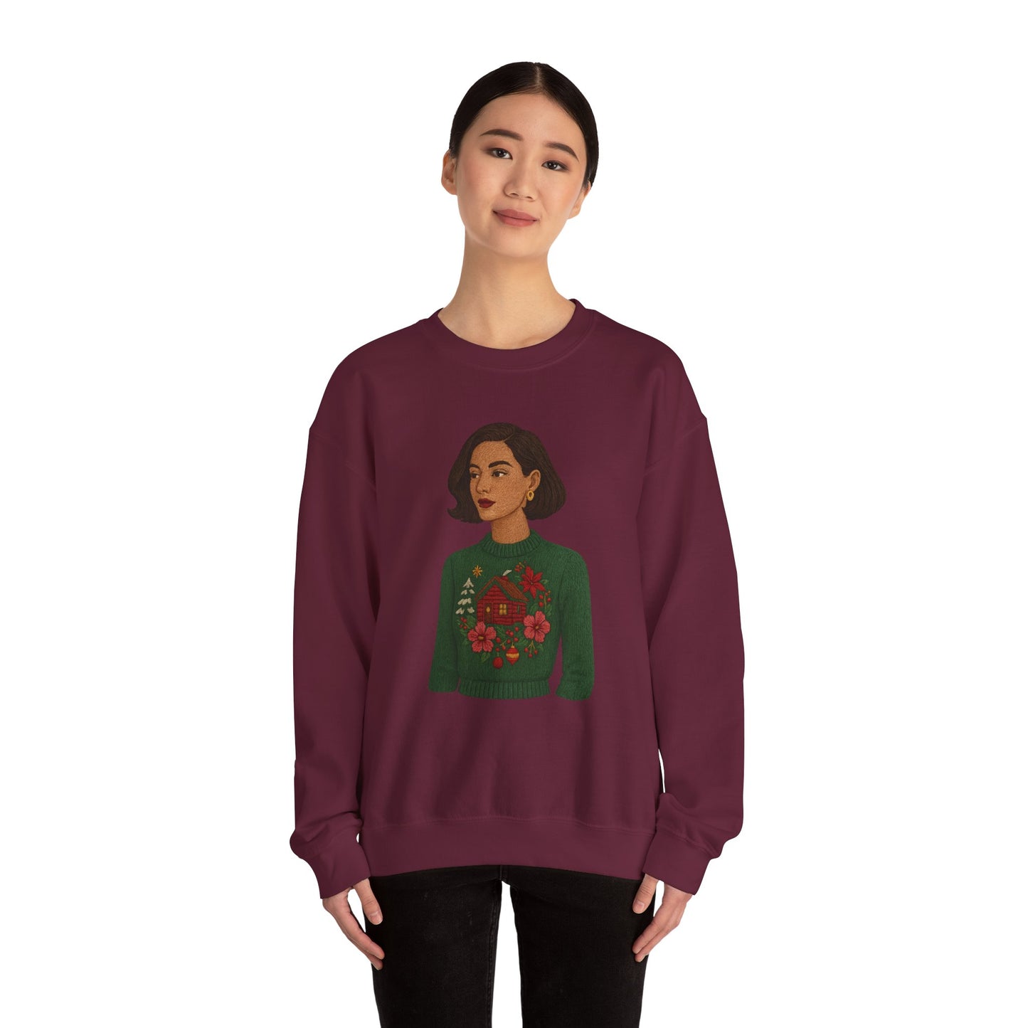 Cozy Holiday Floral Sweatshirt, Unisex Crewneck, Casual Gift, Winter Comfort, Christmas Apparel, Autumn Fashion, Everyday Style