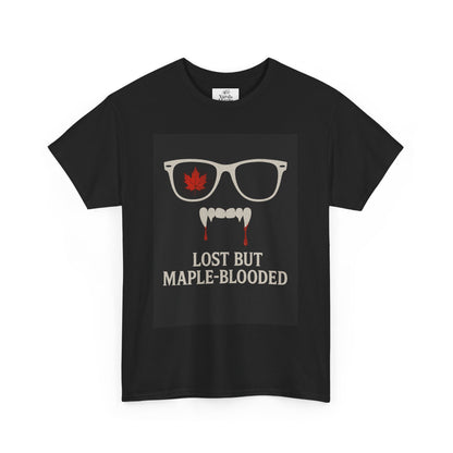Unisex Heavy Cotton Tee with Vampire Design - Lost but Maple-Blooded Shirt for Halloween, Casual Wear, Gifts, Spooky Season, Unique Fashion