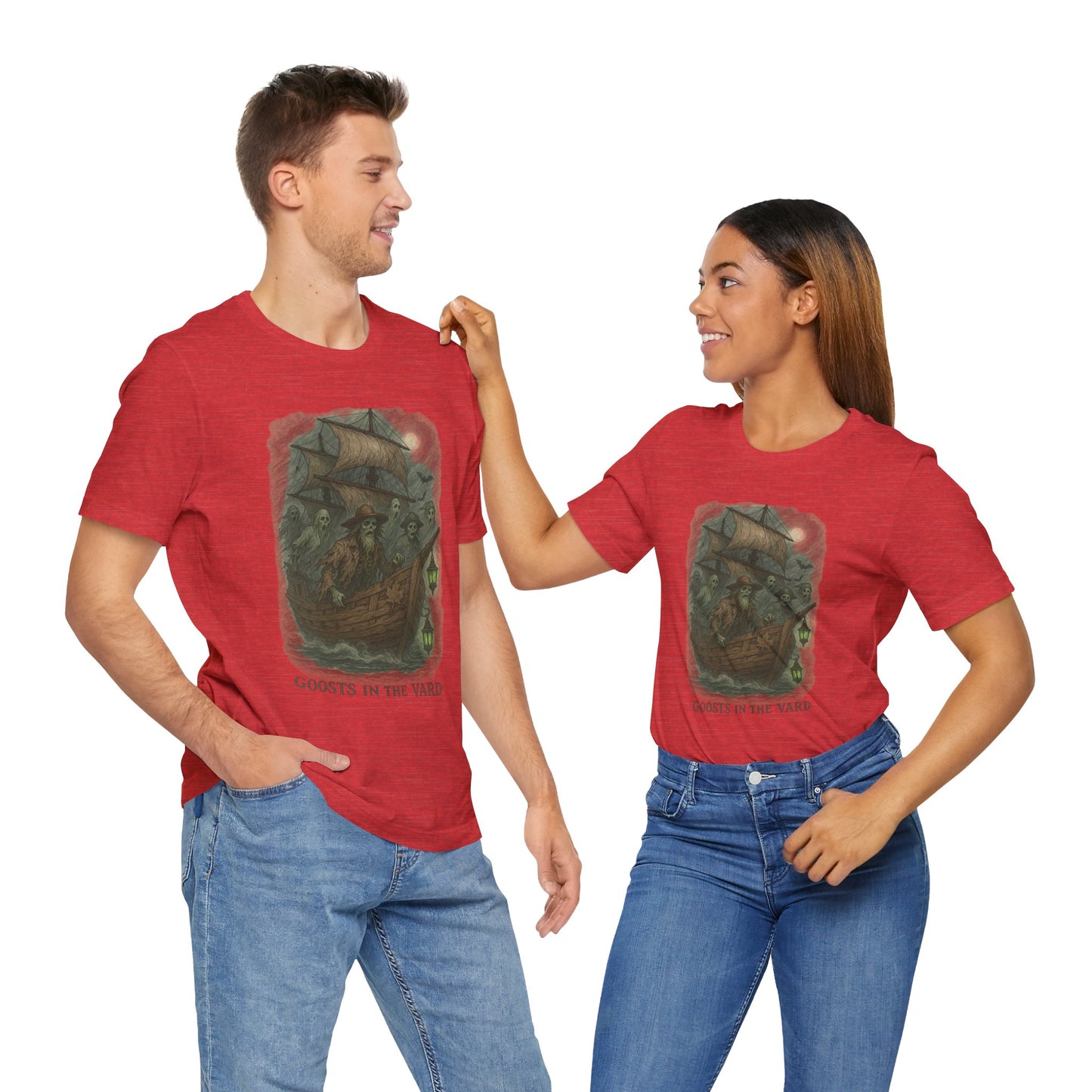 Haunted Ship Short Sleeve Tee - Spooky Halloween T-Shirt, Ghosts in the Yard Design, Unisex Shirt, Perfect for Trick or Treat, Ghost [...]