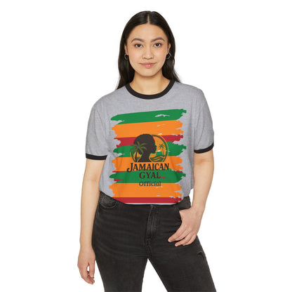 Jamaican Gyal Unisex Cotton Ringer T-Shirt, Casual Summer Tee, Festival Clothing, Vacation Wear, Island Vibes Shirt