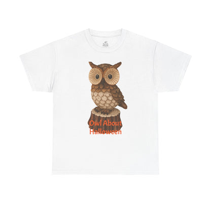 Halloween Owl Tee, Perfect for Fall Celebrations, Unisex Cotton Shirt, Cute Gift for Owl Lovers, Halloween Party Apparel, Fun Autumn Wear