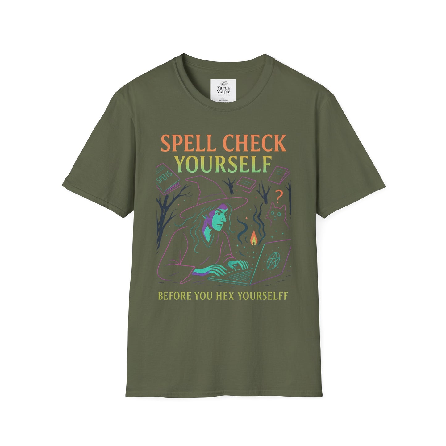 Spell Check Yourself Graphic Tee, Unisex Witch T-Shirt, Halloween Humor Top, Casual Witchy Apparel, Perfect for Spell Lovers