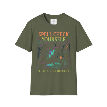 Spell Check Yourself Graphic Tee, Unisex Witch T-Shirt, Halloween Humor Top, Casual Witchy Apparel, Perfect for Spell Lovers