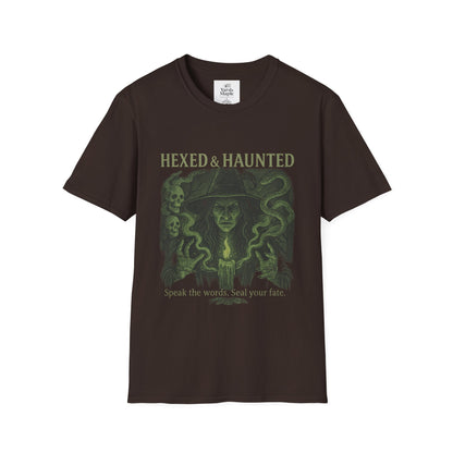 Hexed & Haunted Unisex Softstyle T-Shirt | Witchy Graphic Tee, Halloween Shirt, Spooky Apparel, Unique Gift, Casual Wear