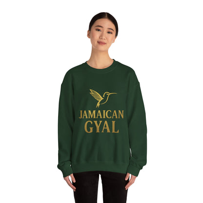 Jamaican Gyal Crewneck Sweatshirt — Gold Hummingbird Graphic