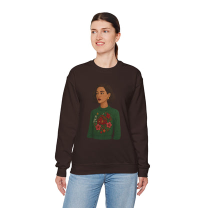 Cozy Holiday Floral Sweatshirt, Unisex Crewneck, Casual Gift, Winter Comfort, Christmas Apparel, Autumn Fashion, Everyday Style